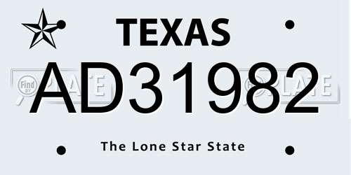 AD31982 Texas License Plate