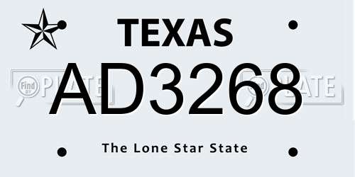 AD3268 Texas License Plate