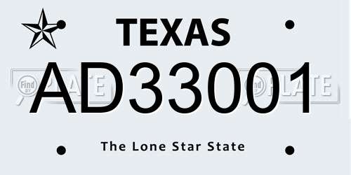 AD33001 Texas License Plate