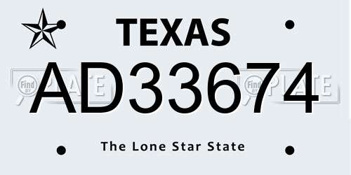 AD33674 Texas License Plate