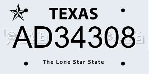 AD34308 Texas License Plate