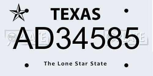 AD34585 Texas License Plate