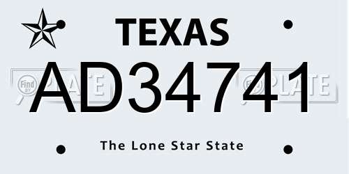 AD34741 Texas License Plate