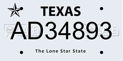 AD34893 Texas License Plate