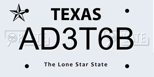 AD3T6B Texas License Plate