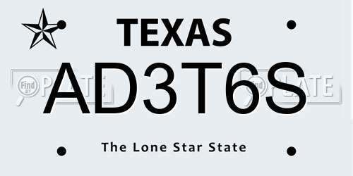 AD3T6S Texas License Plate