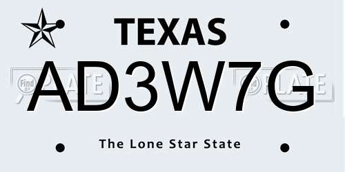 AD3W7G Texas License Plate