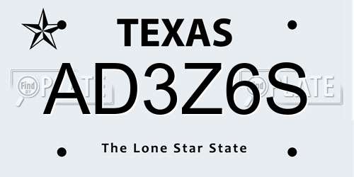 AD3Z6S Texas License Plate