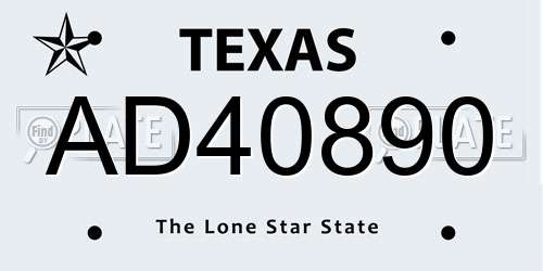 AD40890 Texas License Plate