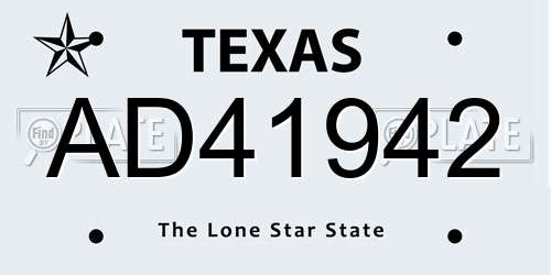 AD41942 Texas License Plate