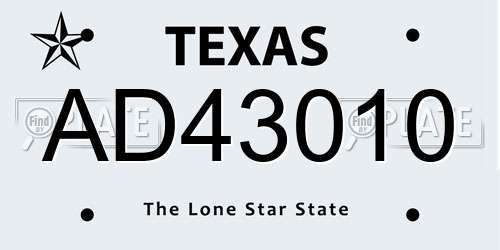 AD43010 Texas License Plate