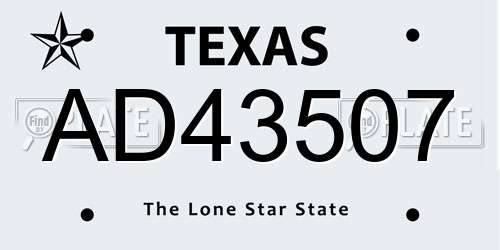 AD43507 Texas License Plate