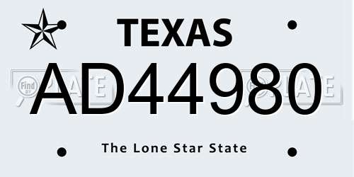 AD44980 Texas License Plate