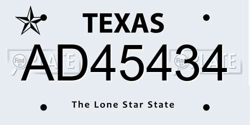 AD45434 Texas License Plate