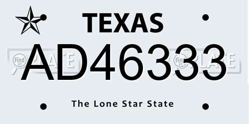 AD46333 Texas License Plate