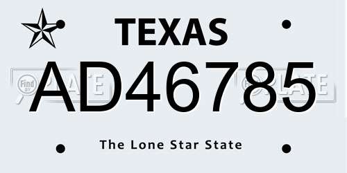 AD46785 Texas License Plate
