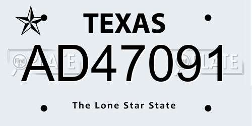 AD47091 Texas License Plate