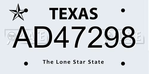 AD47298 Texas License Plate