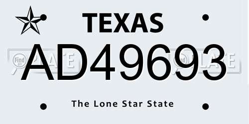 AD49693 Texas License Plate