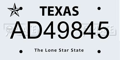 AD49845 Texas License Plate