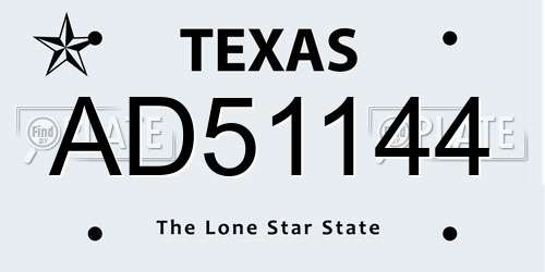 AD51144 Texas License Plate