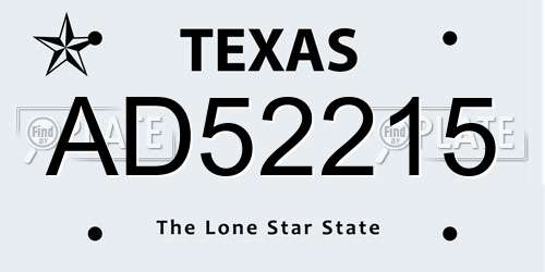 AD52215 Texas License Plate