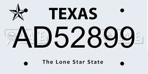 AD52899 Texas License Plate
