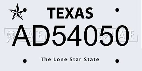 AD54050 Texas License Plate