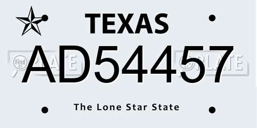 AD54457 Texas License Plate