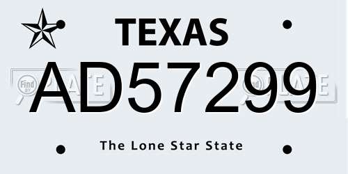 AD57299 Texas License Plate