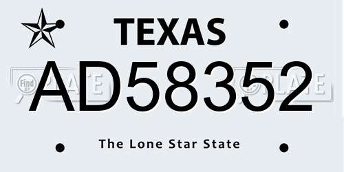 AD58352 Texas License Plate