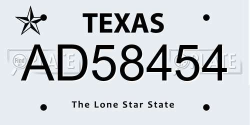 AD58454 Texas License Plate