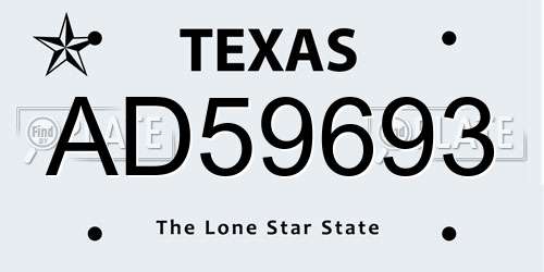 AD59693 Texas License Plate