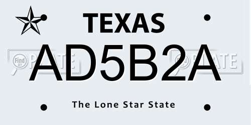 AD5B2A Texas License Plate