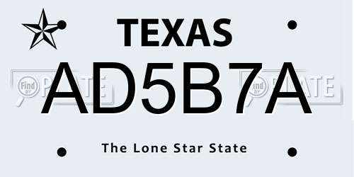 AD5B7A Texas License Plate