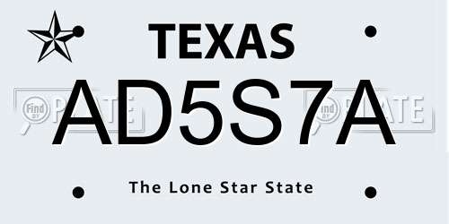 AD5S7A Texas License Plate