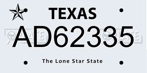 AD62335 Texas License Plate