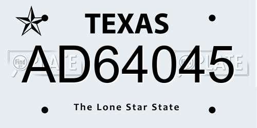 AD64045 Texas License Plate