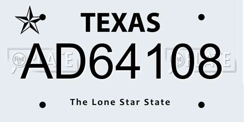 AD64108 Texas License Plate