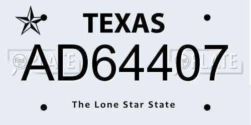 AD64407 Texas License Plate