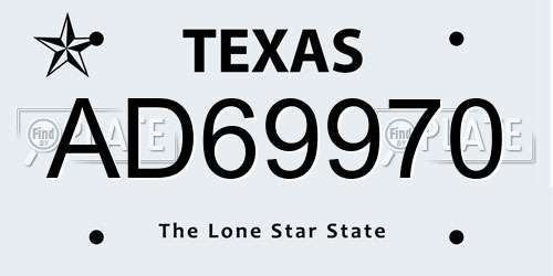 AD69970 Texas License Plate