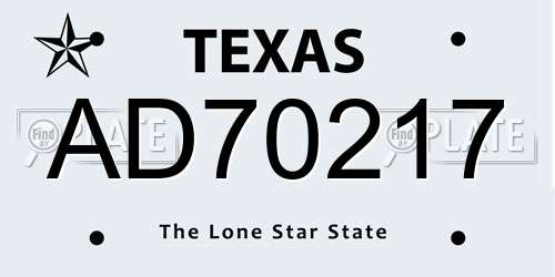 AD70217 Texas License Plate