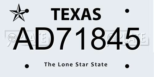 AD71845 Texas License Plate