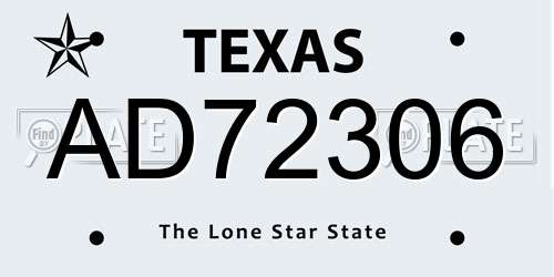 AD72306 Texas License Plate