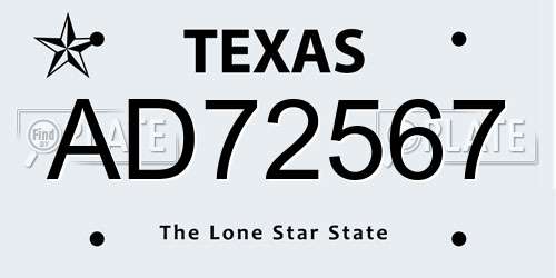 AD72567 Texas License Plate