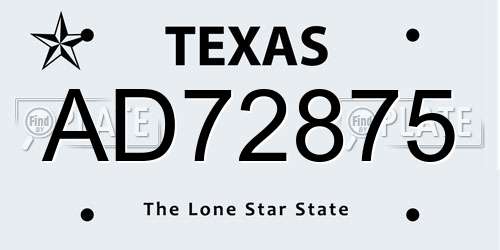 AD72875 Texas License Plate