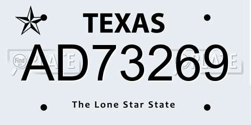 AD73269 Texas License Plate