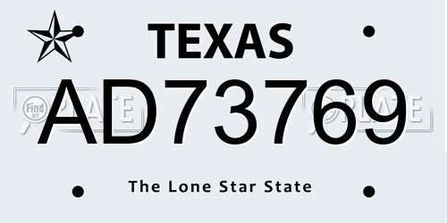 AD73769 Texas License Plate