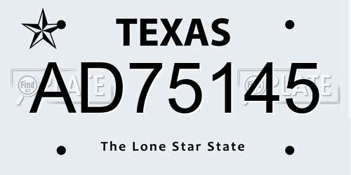 AD75145 Texas License Plate