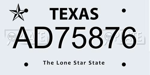 AD75876 Texas License Plate